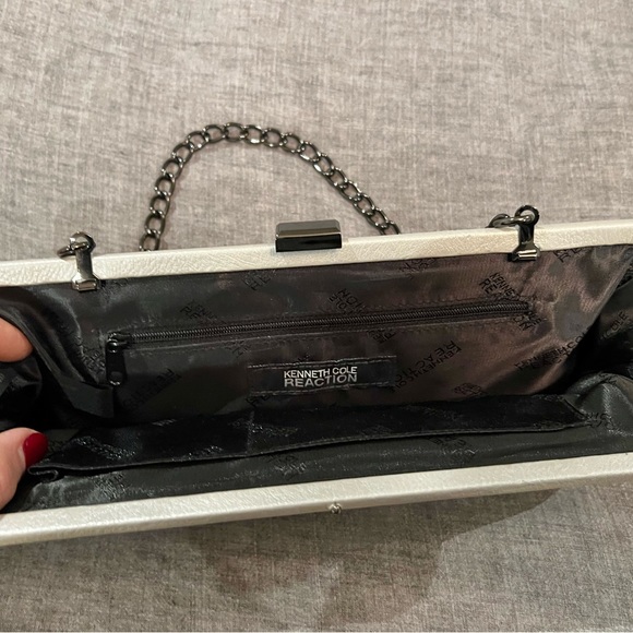 Kenneth Cole Bag, Leather Clutch, Bag With Gunmetal Chain And Studs - Picture 7 of 9
